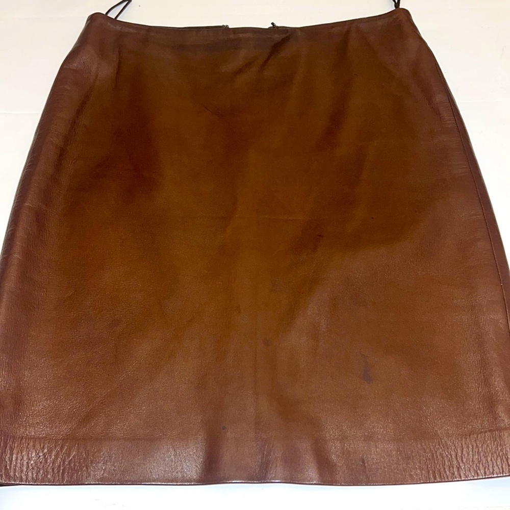 Ralph Lauren PURPLE LABEL Brown Leather Skirt 6 - Picture 14 of 14